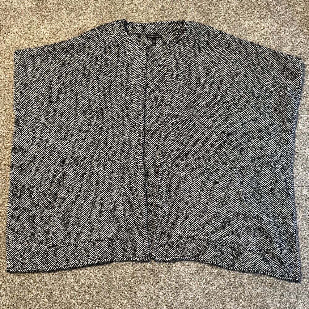 Eileen Fisher Boxy Poncho Cardigan Sweater Quiet Luxury Organic Cotton Peru S/M